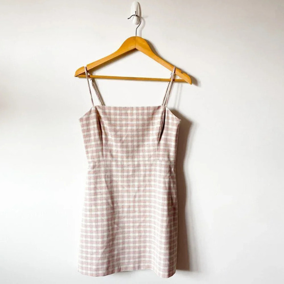 Aritzia Wilfred New Classic Isabelle Check Plaid Mini  Dress Pink White Sz 8 - Picture 2 of 6